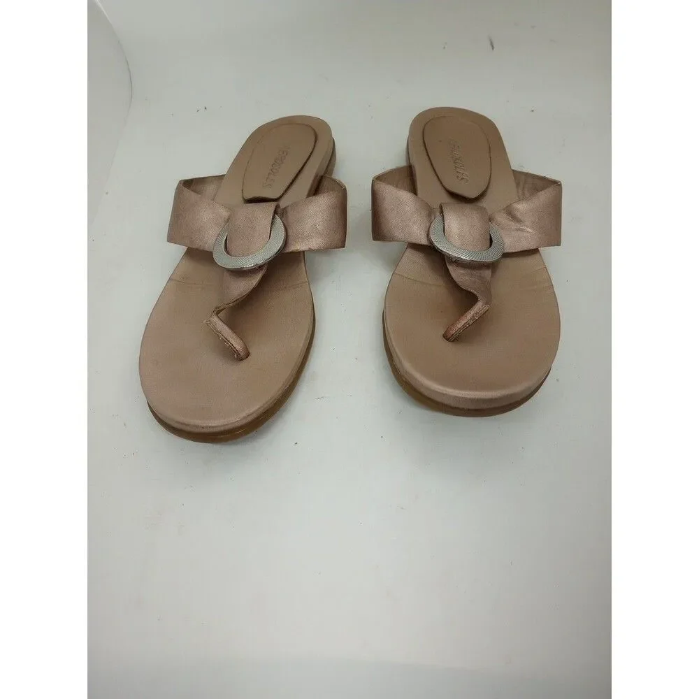 Aerosoles Sandals Vegan T-Strap Thong Flat Sz 7.5 Copper Disco Night